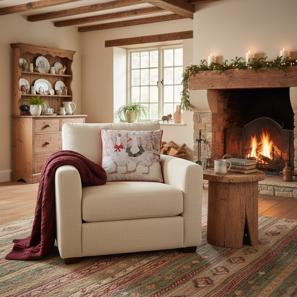 Kissenhülle „Weihnachtsgänse“ im englischen Landhausstil