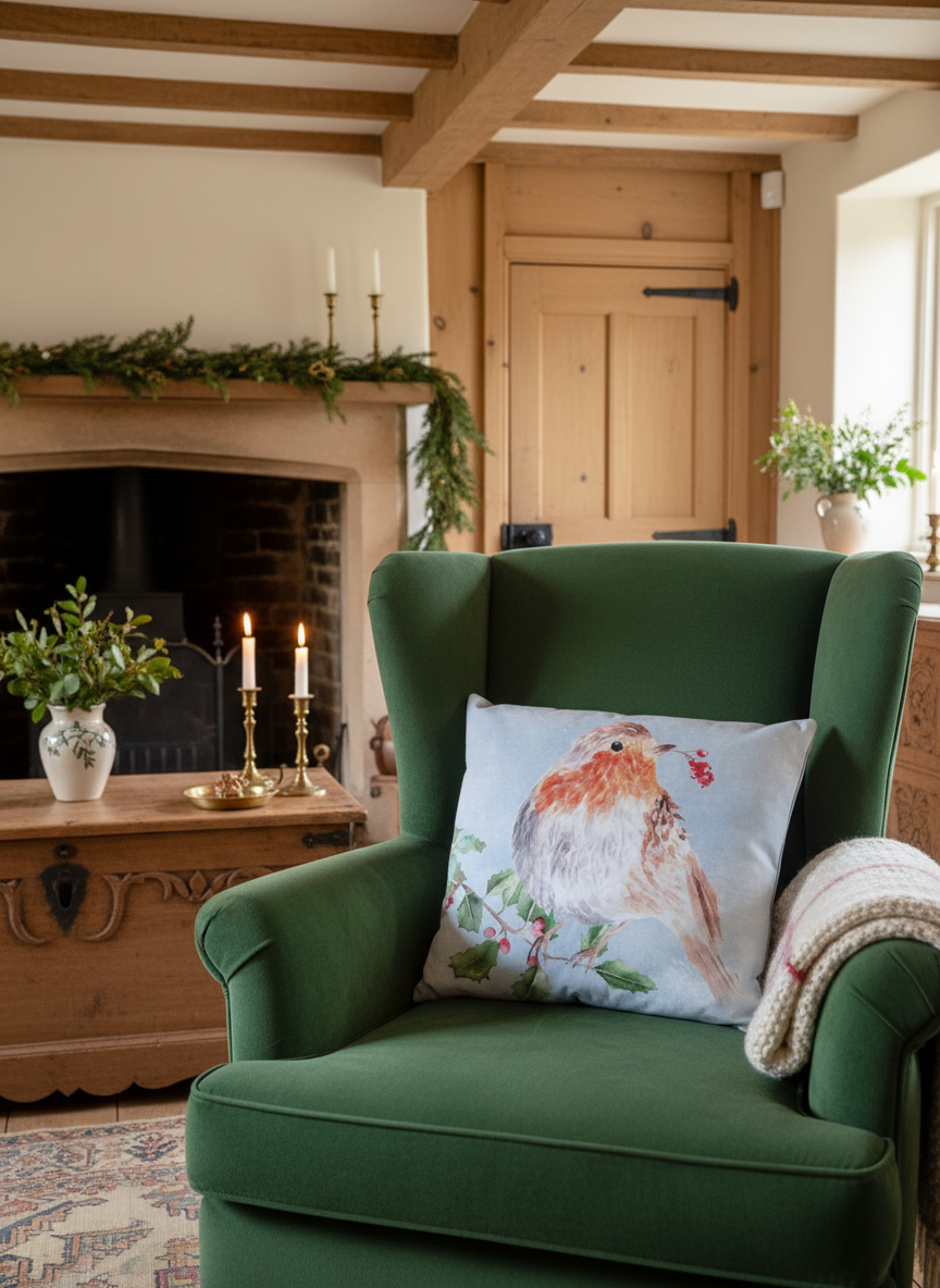 Kissenhülle „Rotkehlchen“ im englischen Landhausstil