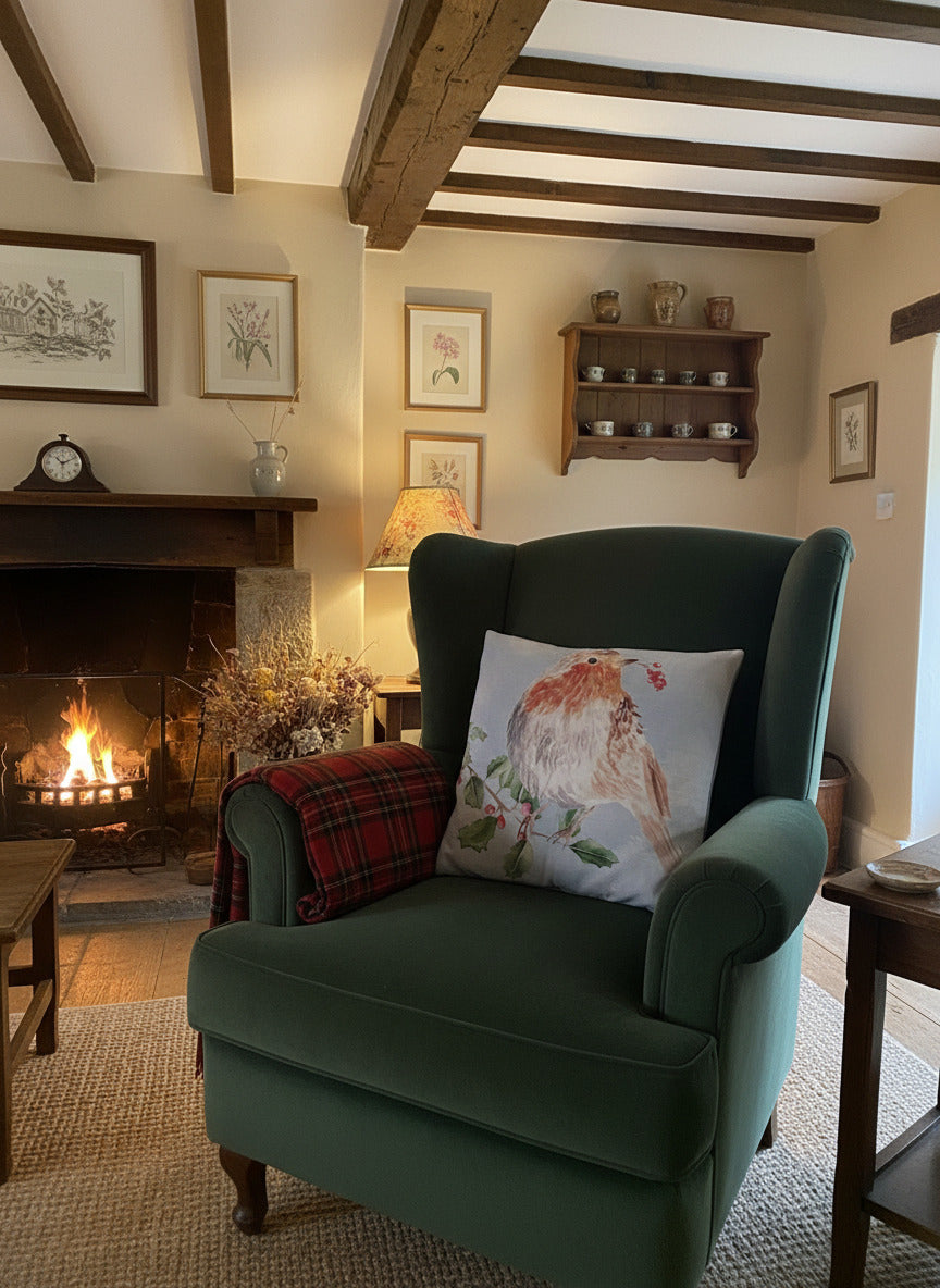 Kissenhülle „Rotkehlchen“ im englischen Landhausstil