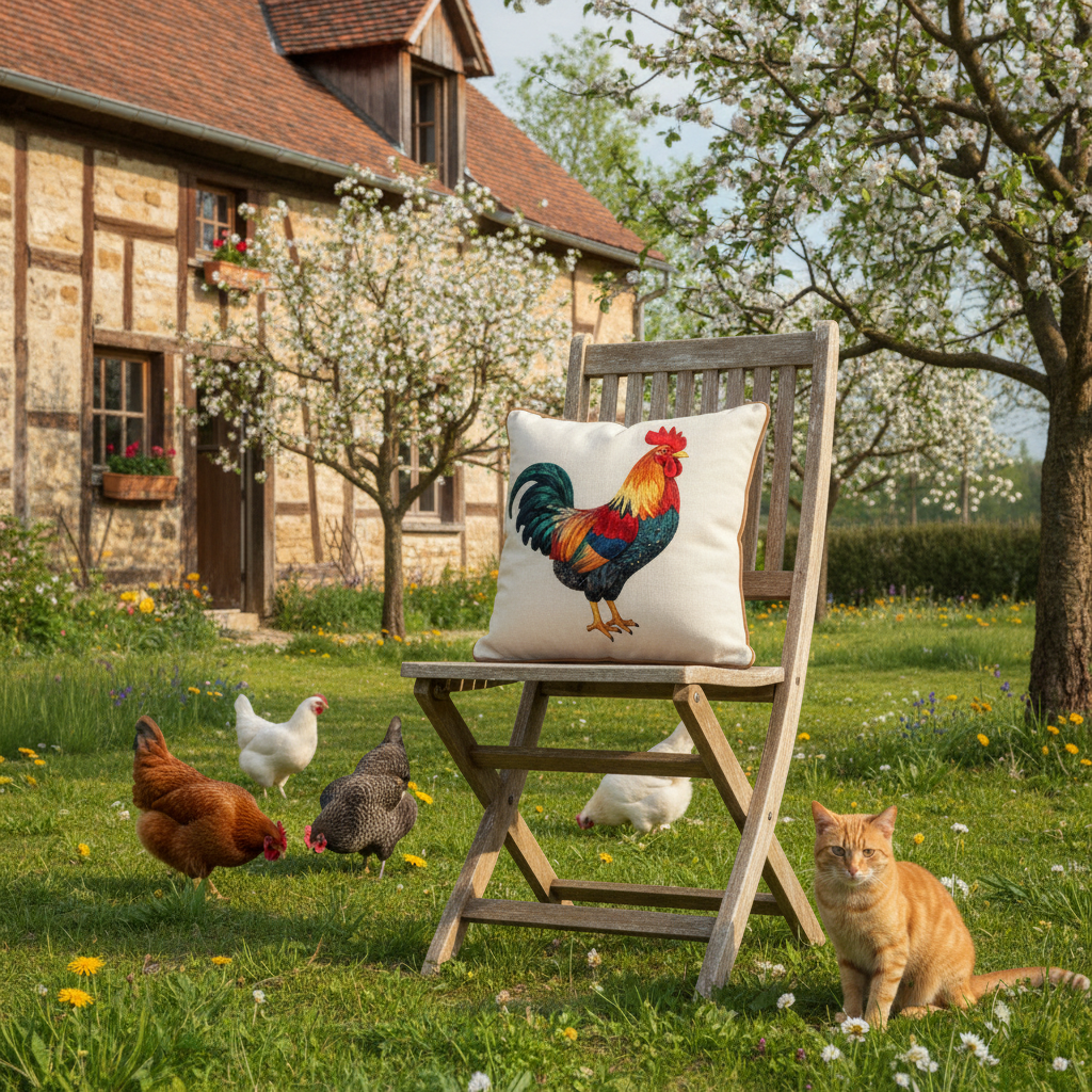 Kissenhülle „Hahn“ im Landhausstil