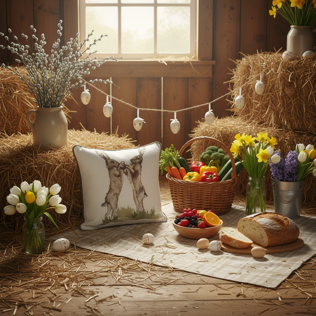 Kissenhülle „Hasenkampf“ im englischen Landhausstil