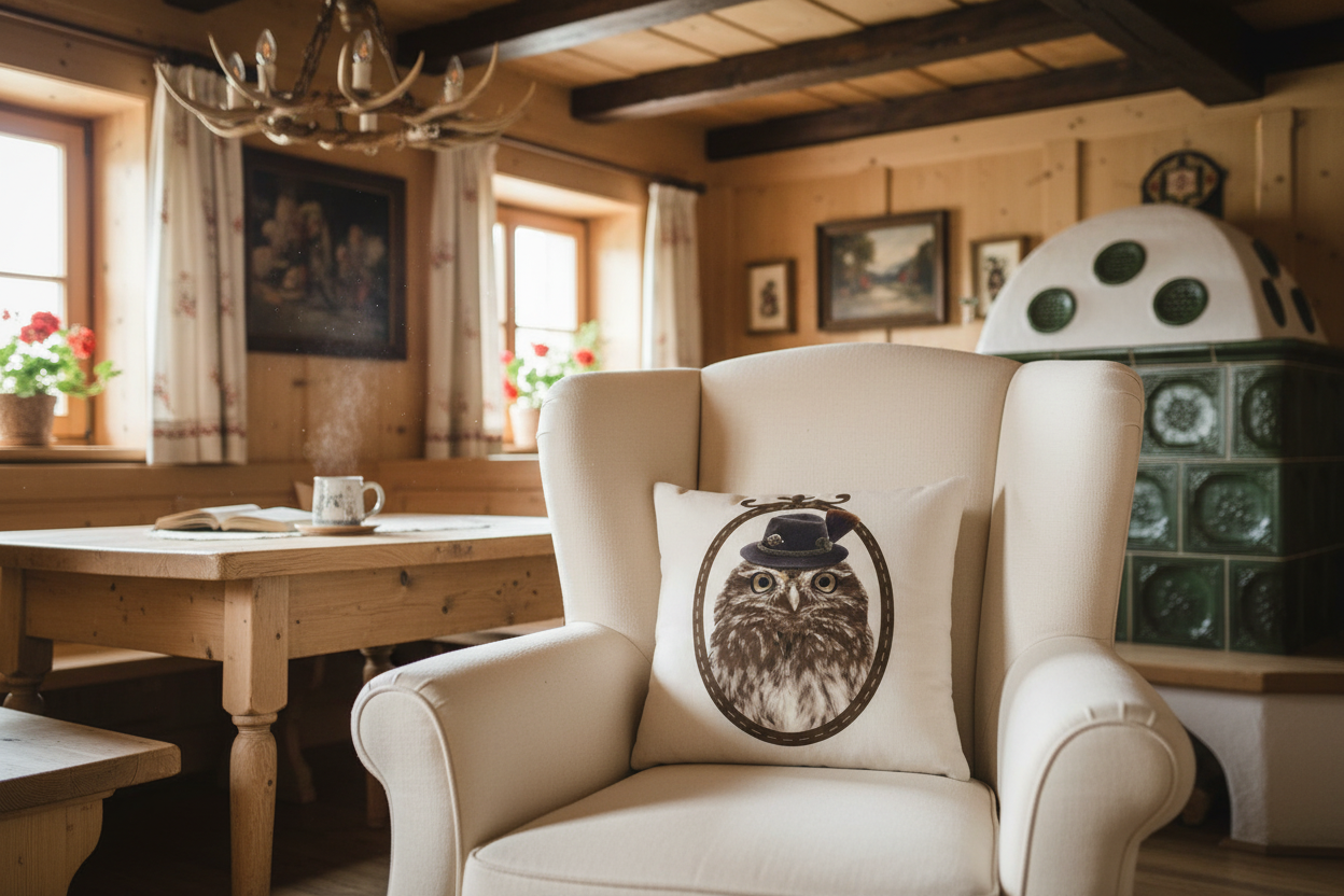 Kissenhülle „Eule“ im Alpinen Landhausstil