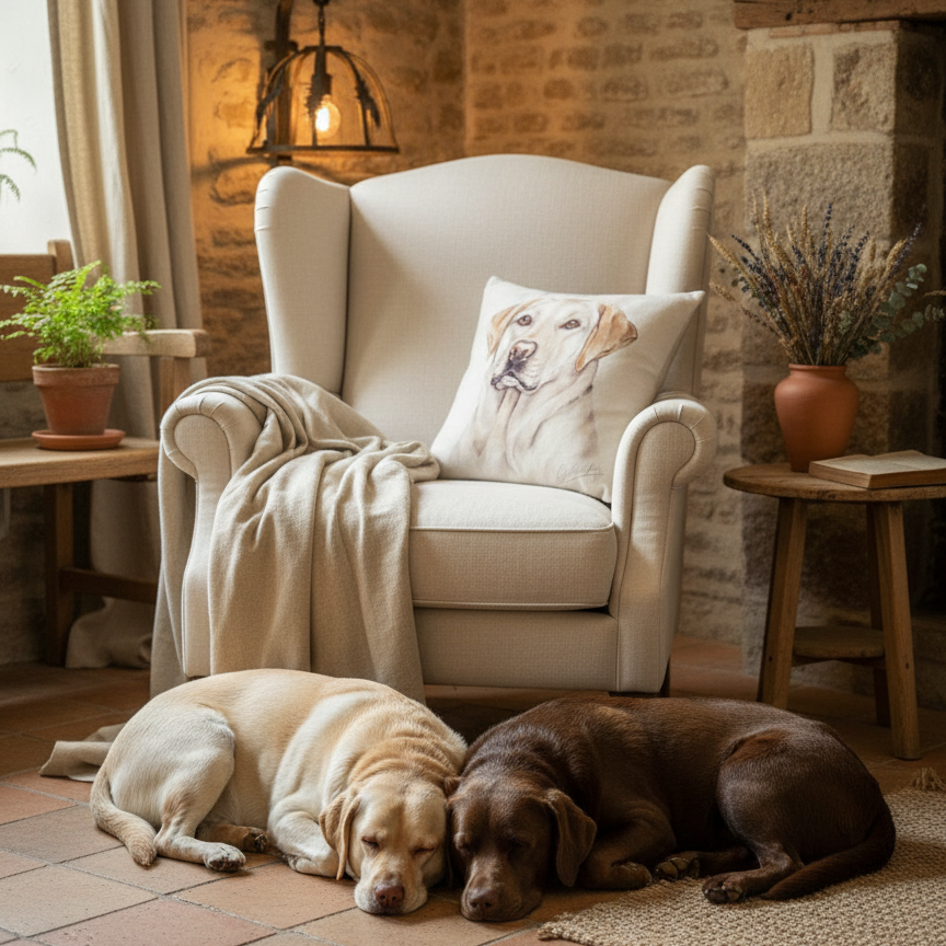 Kisenhülle „Labrador Retriever beige“ im englischen Landhausstil