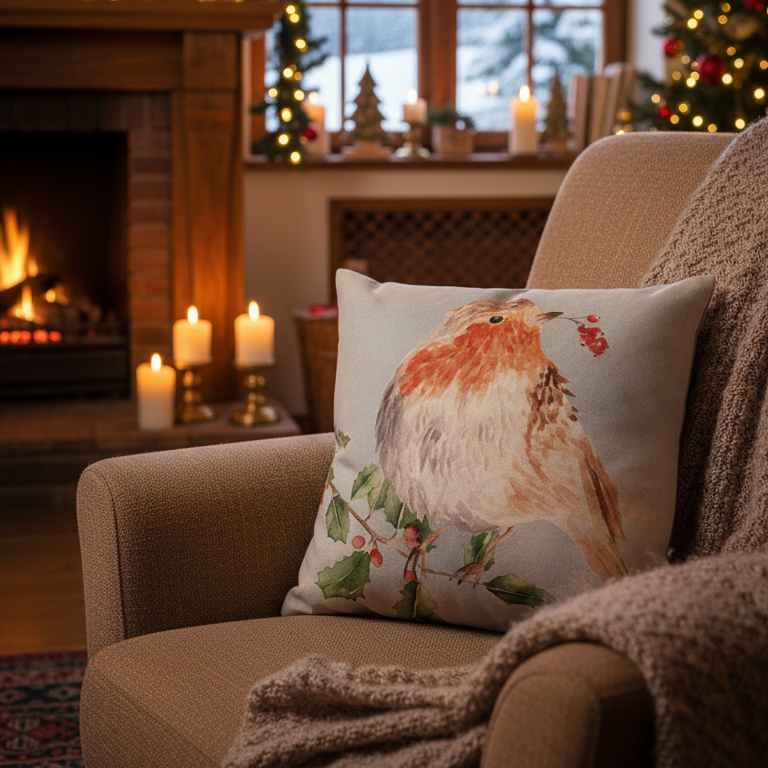 Kissenhülle „Rotkehlchen“ im englischen Landhausstil