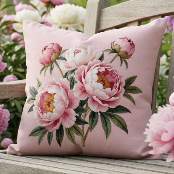 Kissenhülle „Pfingstrosen“ im Landhausstil