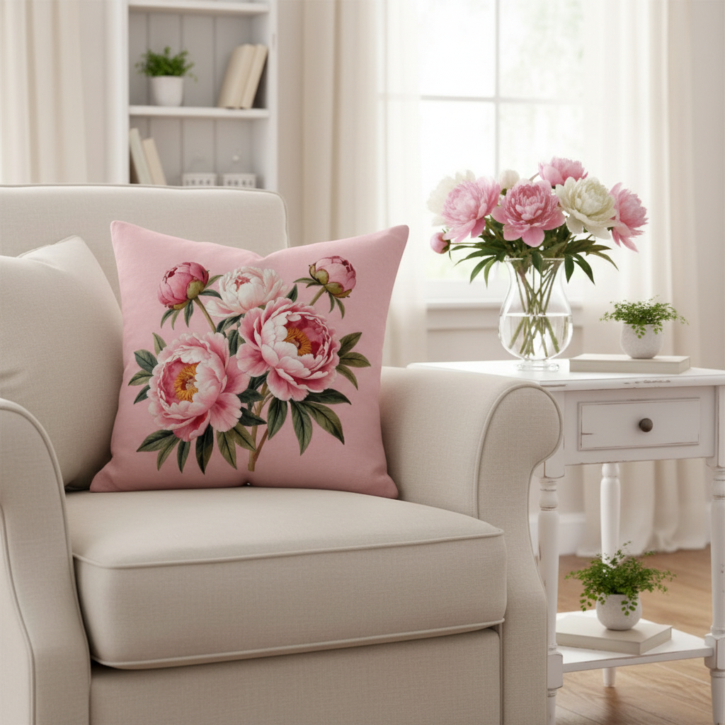 Kissenhülle „Pfingstrosen“ im Landhausstil