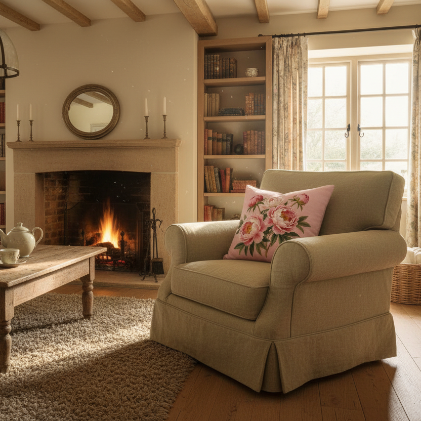 Kissenhülle „Pfingstrosen“ im Landhausstil