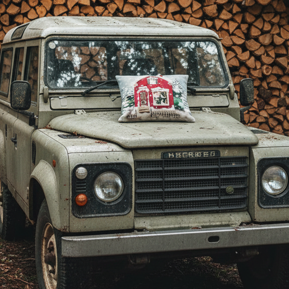Kissenhülle „Christmas Cottage“ im englischen Landhausstil