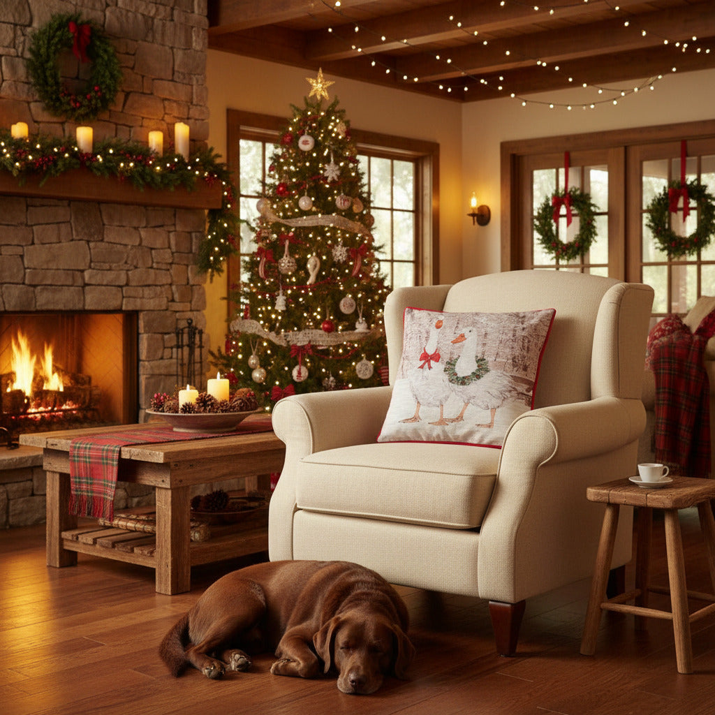 Kissenhülle „Weihnachtsgänse“ im englischen Landhausstil