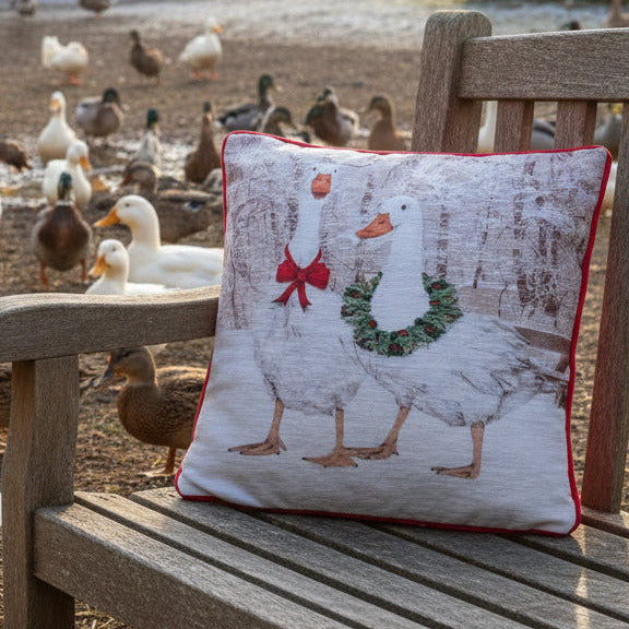 Kissenhülle „Weihnachtsgänse“ im englischen Landhausstil