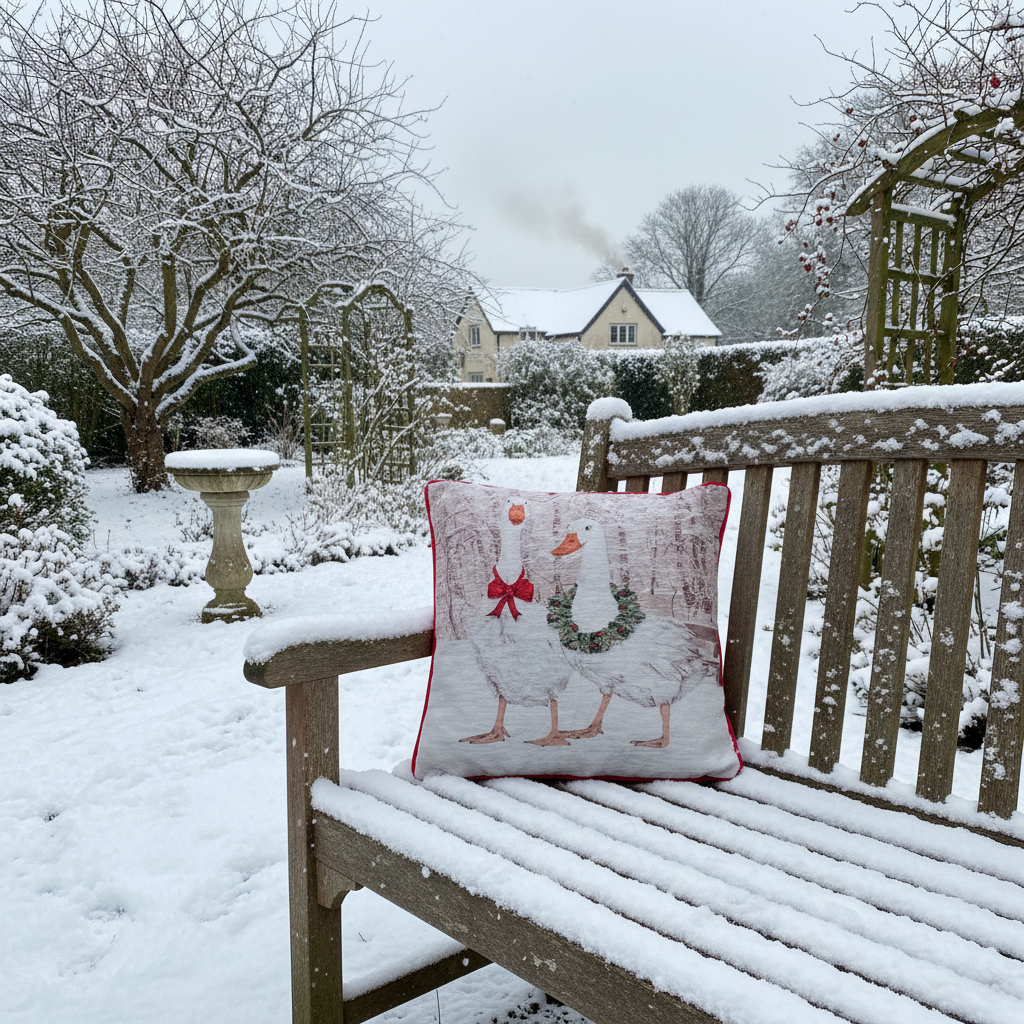 Kissenhülle „Weihnachtsgänse“ im englischen Landhausstil
