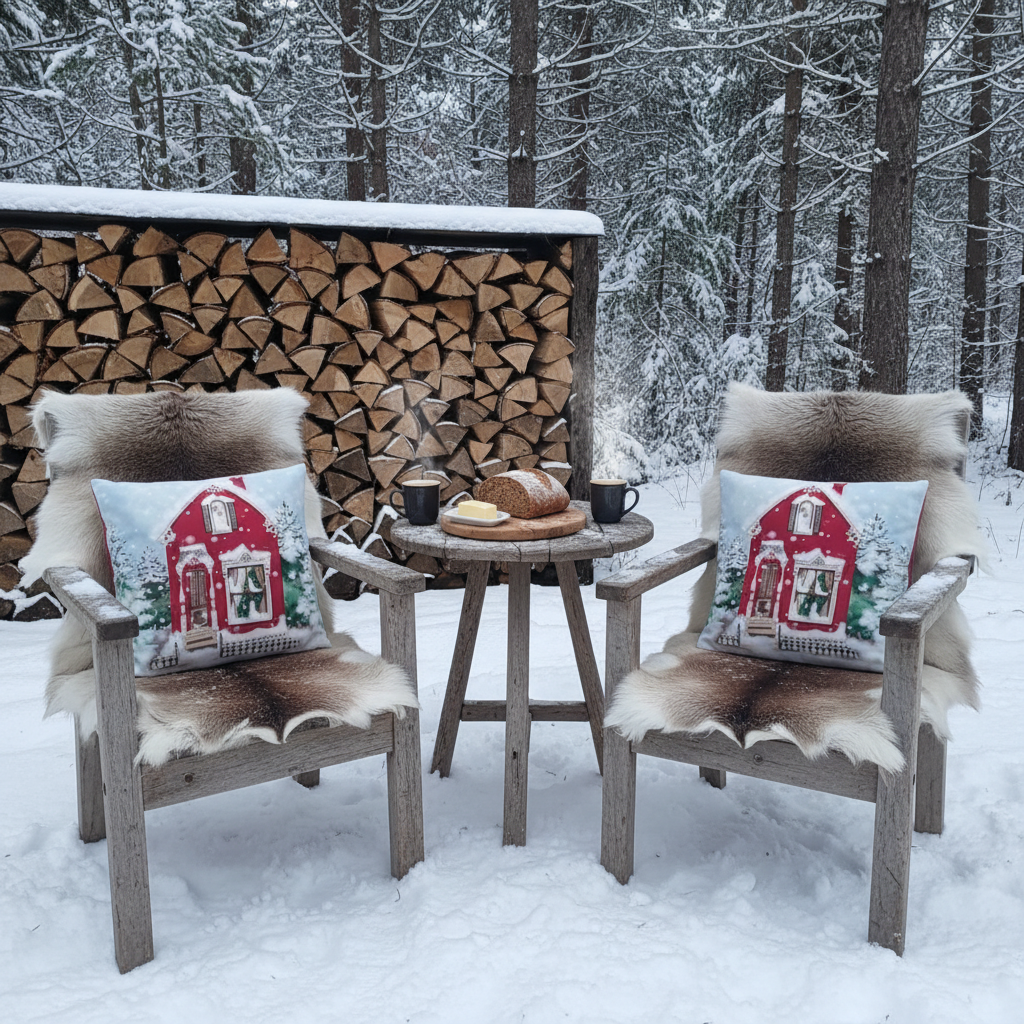 Kissenhülle „Christmas Cottage“ im englischen Landhausstil