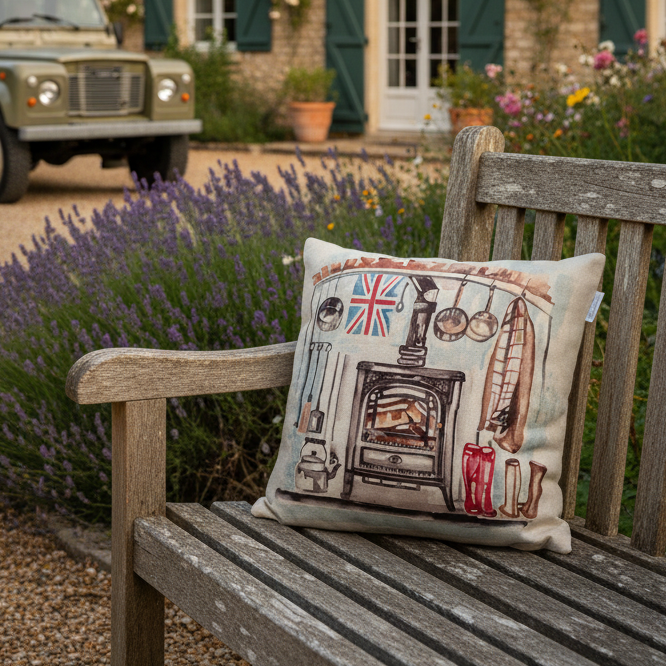 Kissenhülle „Kamin“ im englischen Landhausstil