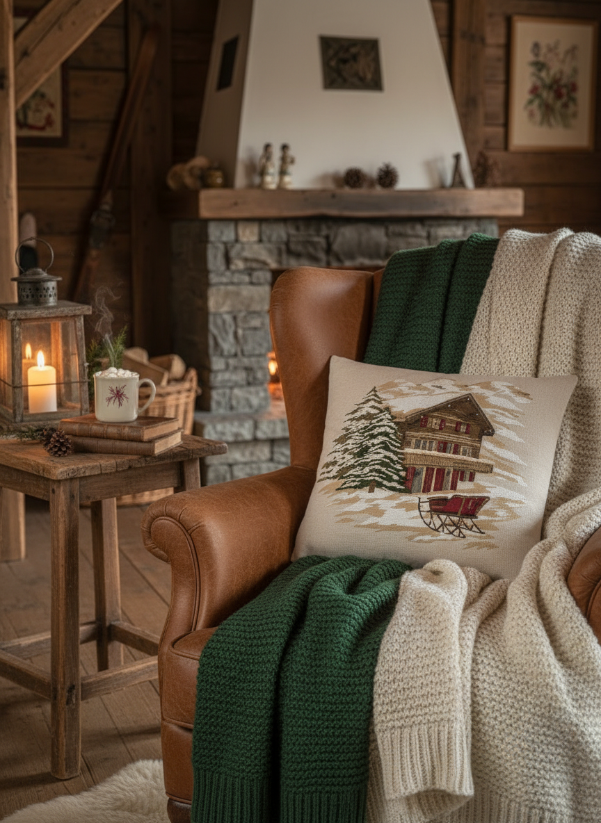 Kissenhülle „Chalet im Winter“ im Alpinen Landhausstil