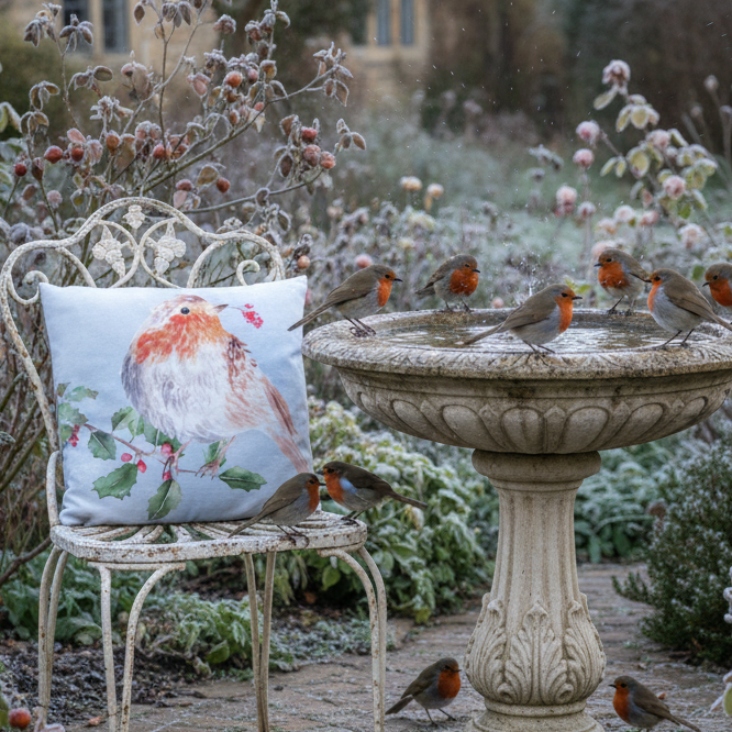 Kissenhülle „Rotkehlchen“ im englischen Landhausstil