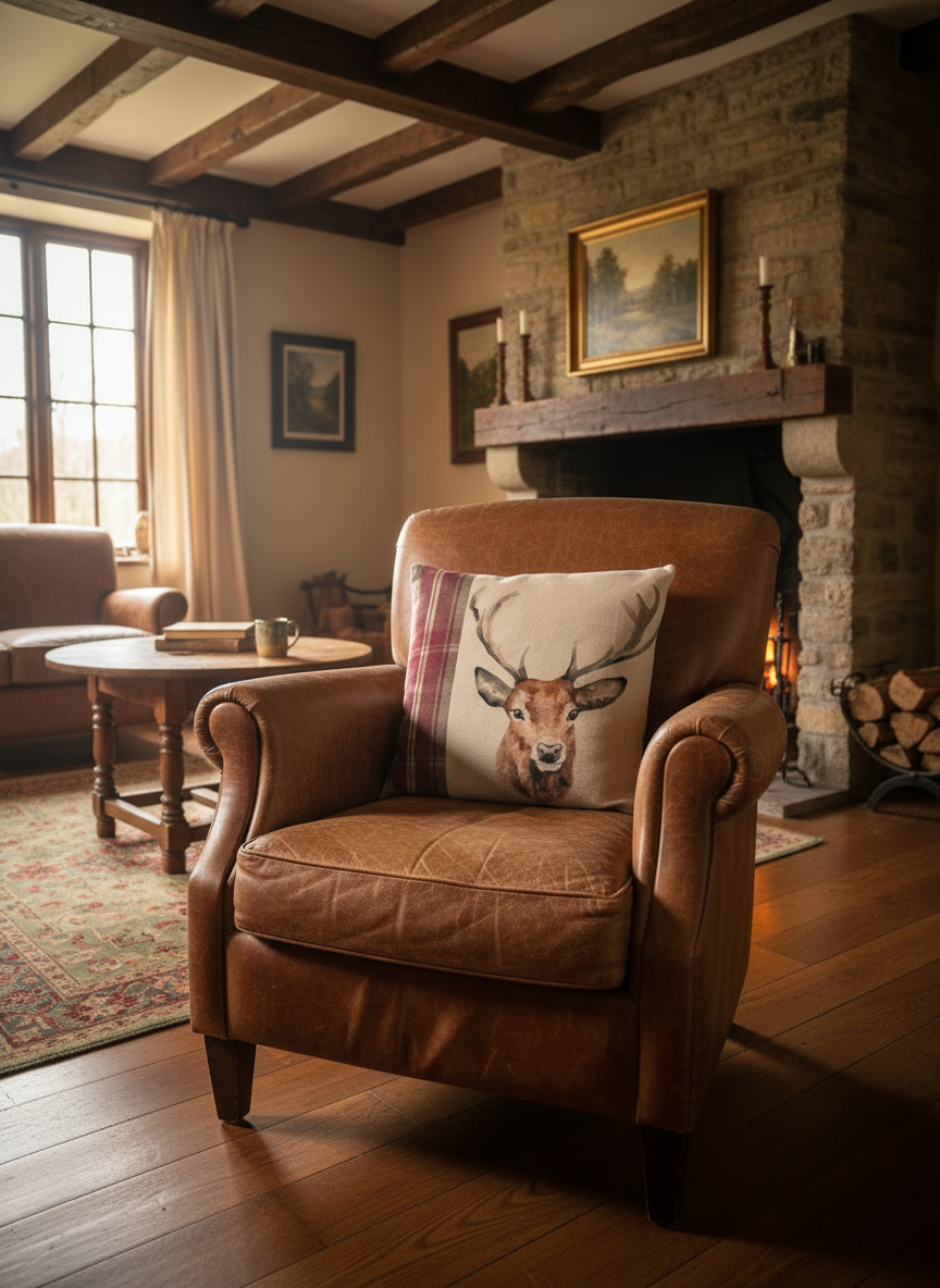 Kissenhülle "Hirschkopf" im englischen Landhausstil