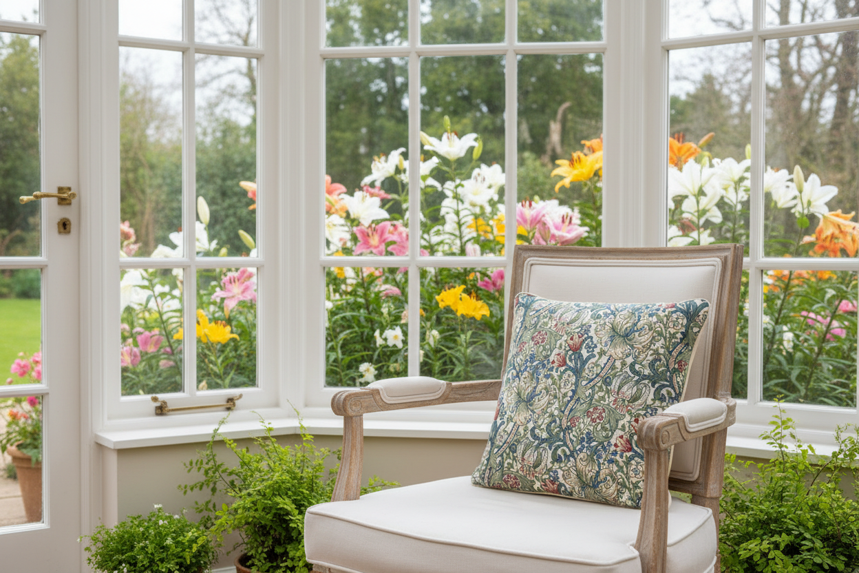 Kissenhülle „Goldene Lilie“ im Landhausstil