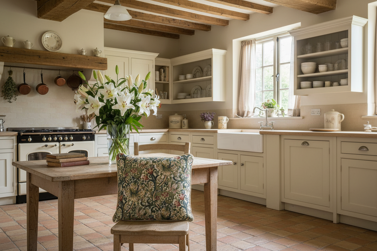 Kissenhülle „Goldene Lilie“ im Landhausstil