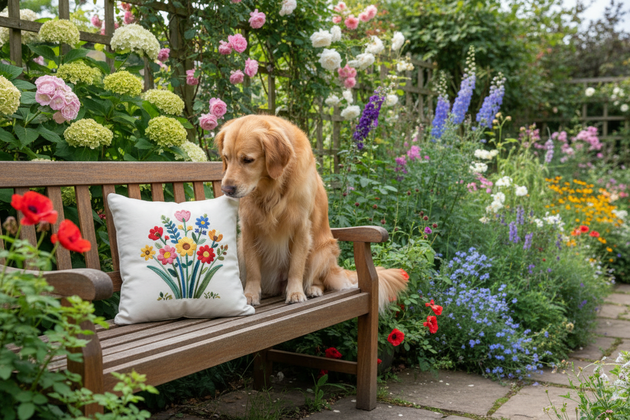 Kissenhülle "Blumenstrauß" im Landhausstil