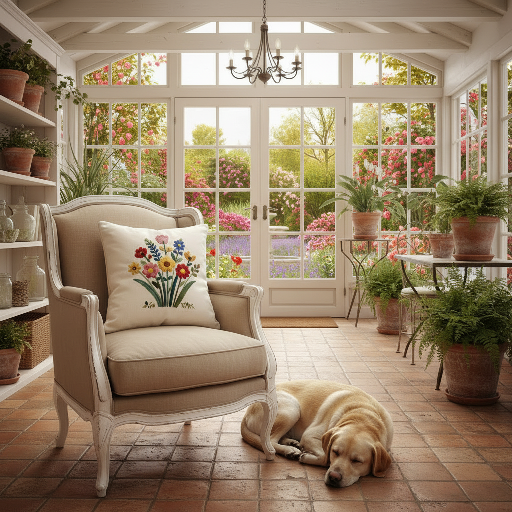 Kissenhülle "Blumenstrauß" im Landhausstil