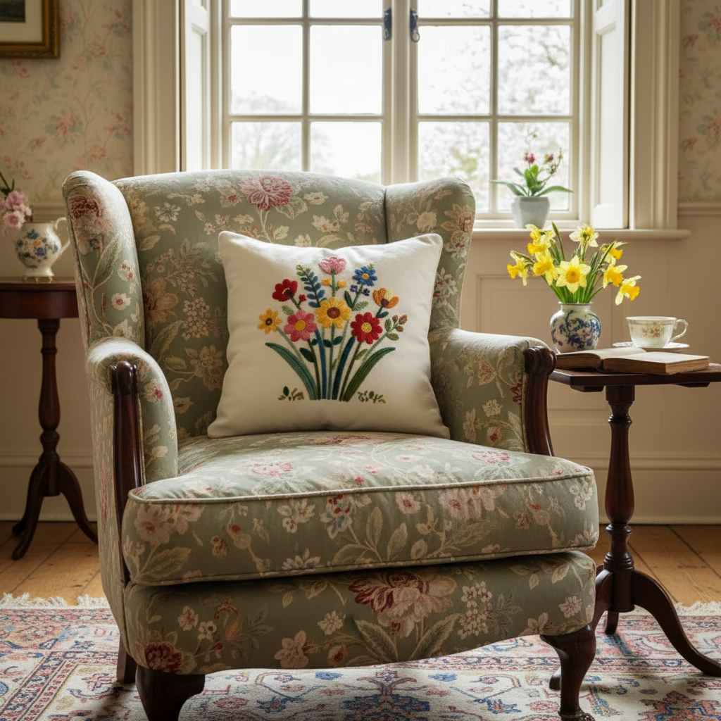 Kissenhülle "Blumenstrauß" im Landhausstil