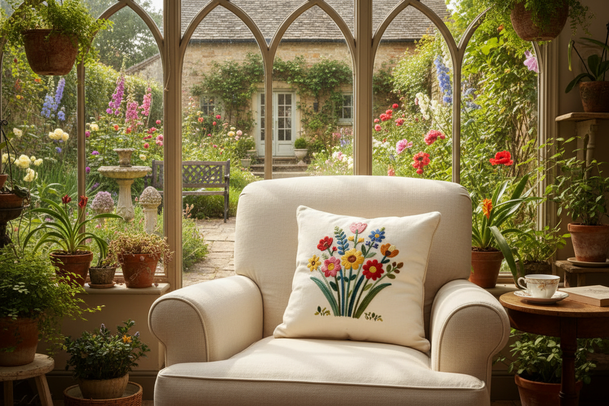 Kissenhülle "Blumenstrauß" im Landhausstil