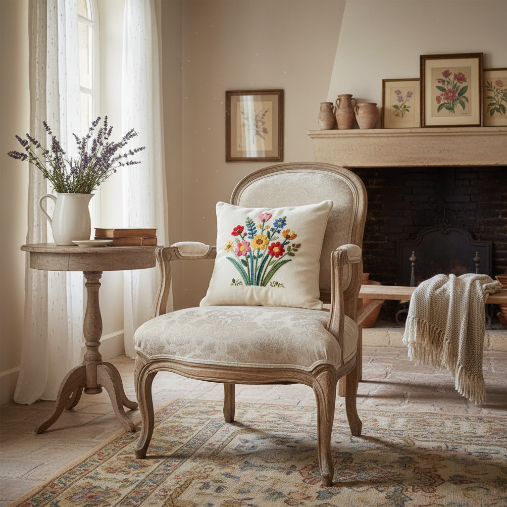 Kissenhülle "Blumenstrauß" im Landhausstil