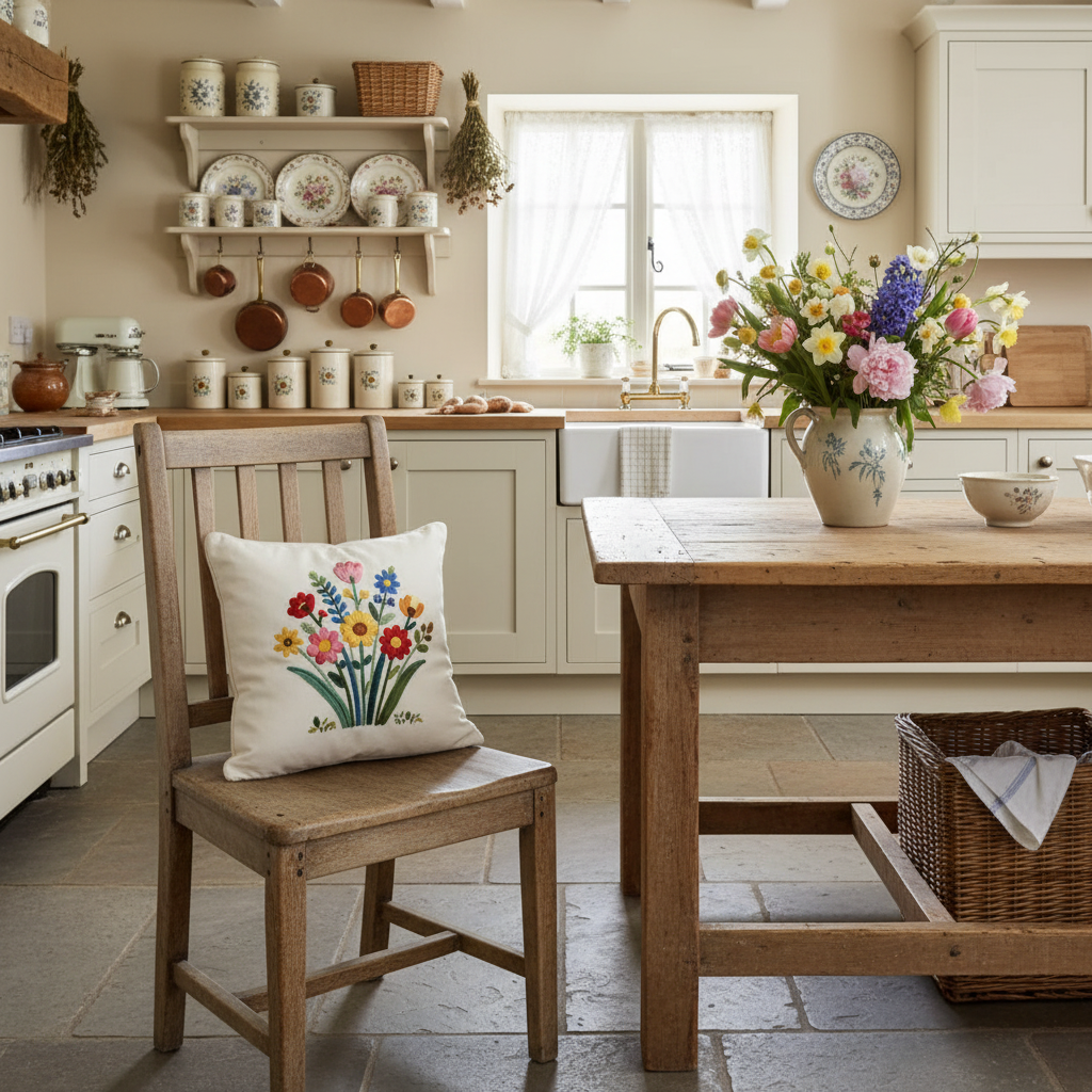 Kissenhülle "Blumenstrauß" im Landhausstil