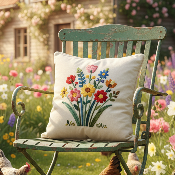 Kissenhülle "Blumenstrauß" im Landhausstil