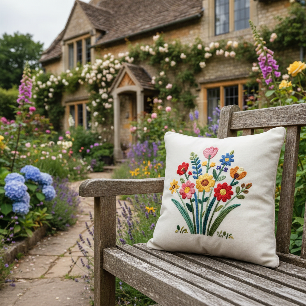 Kissenhülle "Blumenstrauß" im Landhausstil