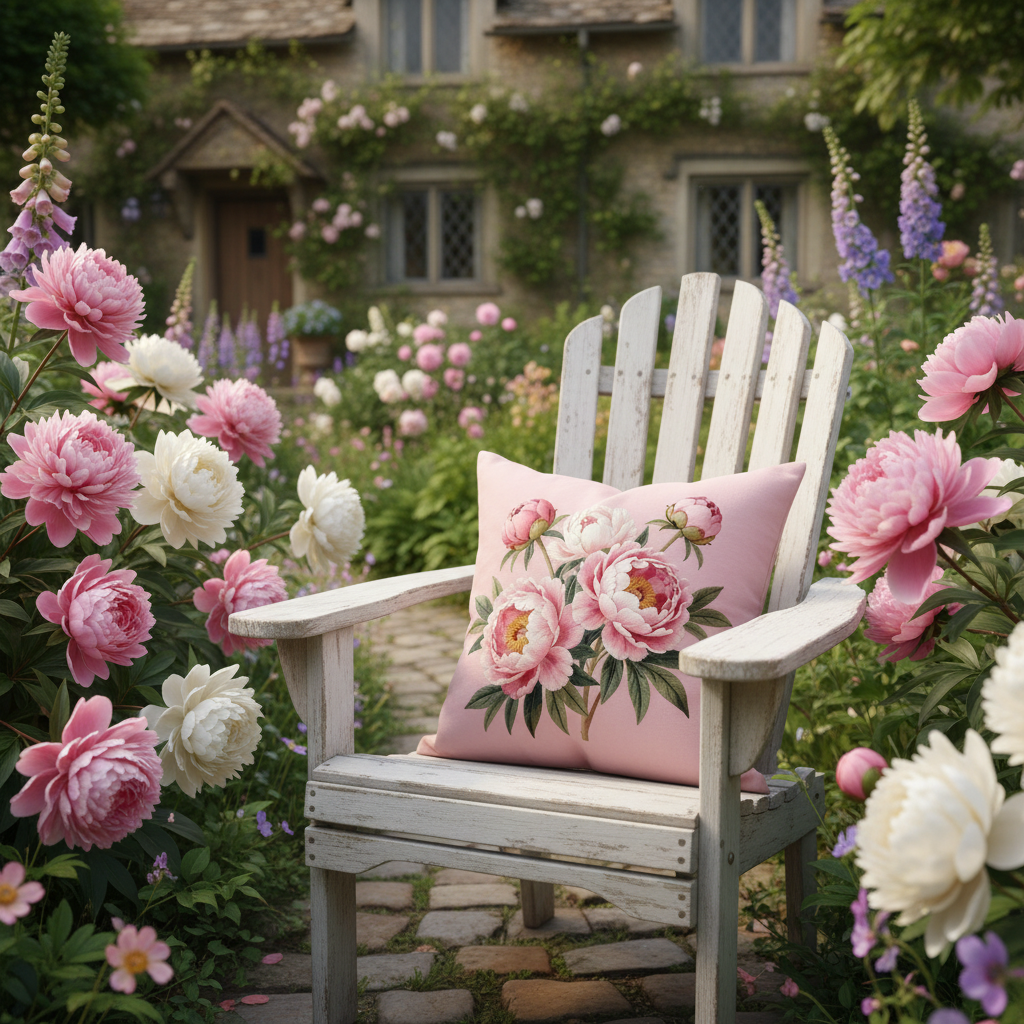 Kissenhülle „Pfingstrosen“ im Landhausstil
