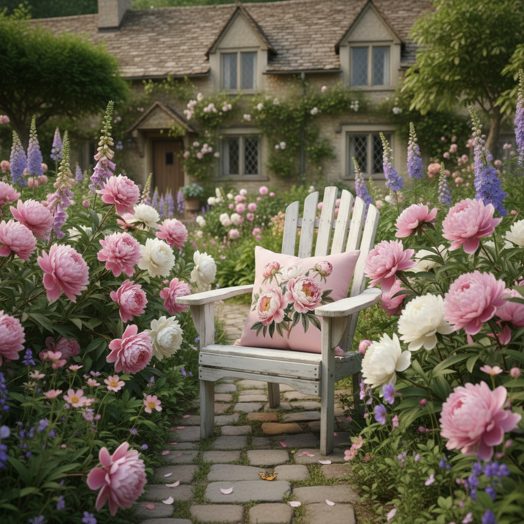 Kissenhülle „Pfingstrosen“ im Landhausstil