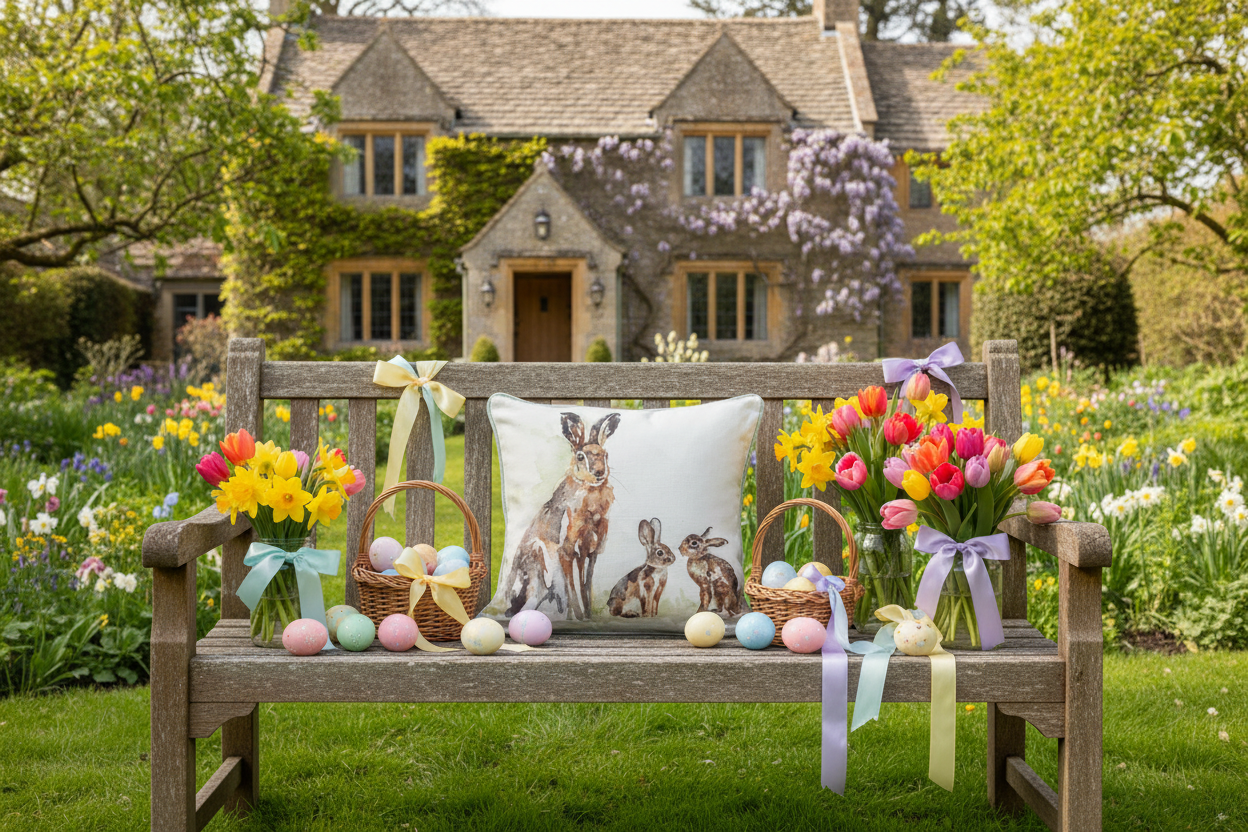 Kissenhülle „Häsin mit Häschen“ im Landhausstil