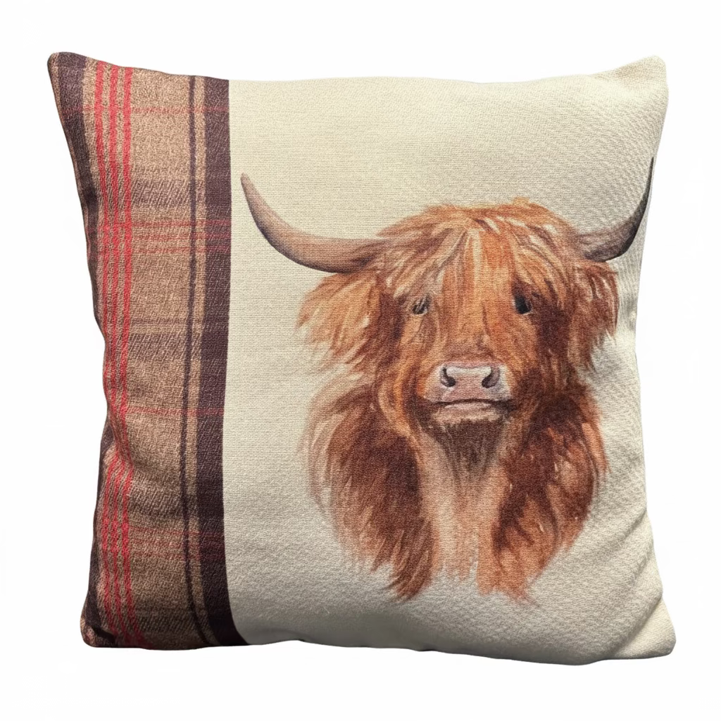 Kissenhülle "Schottisches Hochlandrind" im englischen Landhausstil