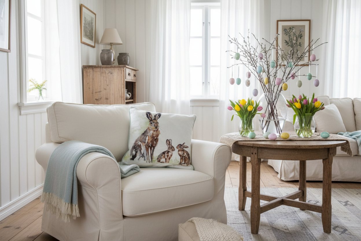 Kissenhülle „Häsin mit Häschen“ im Landhausstil