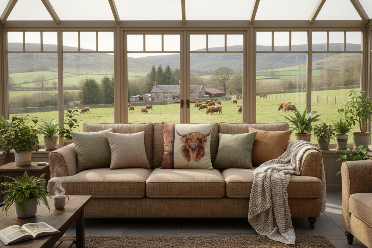 Kissenhülle "Schottisches Hochlandrind" im englischen Landhausstil