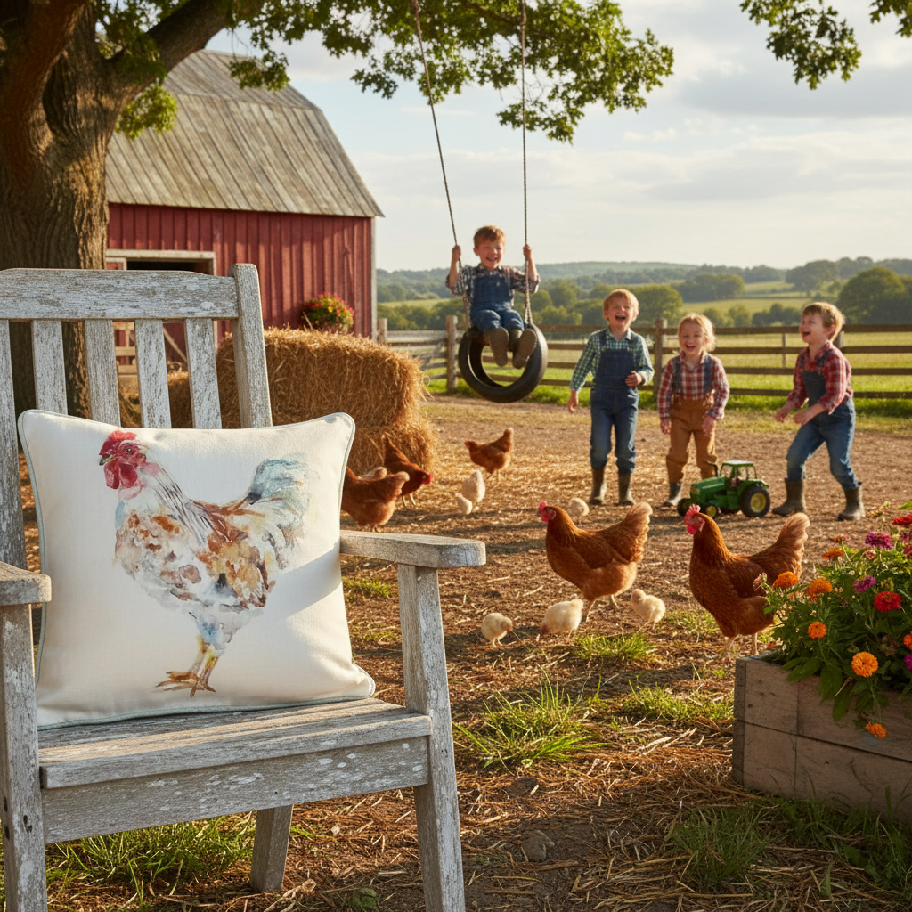 Kissenhülle „Hahn“ im Landhausstil