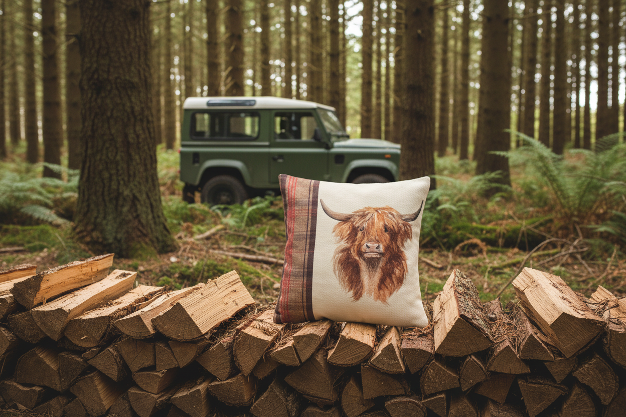 Kissenhülle "Schottisches Hochlandrind" im englischen Landhausstil