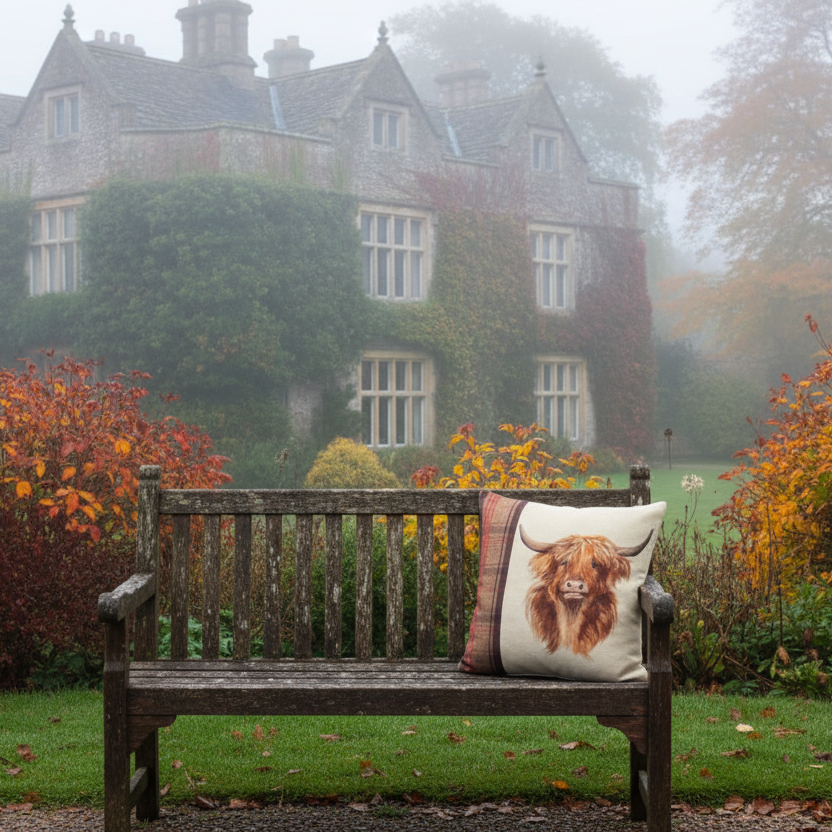 Kissenhülle "Schottisches Hochlandrind" im englischen Landhausstil