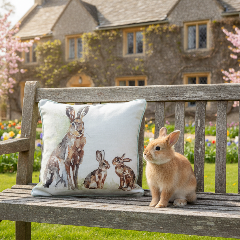 Kissenhülle „Häsin mit Häschen“ im Landhausstil