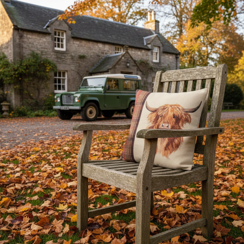 Kissenhülle "Schottisches Hochlandrind" im englischen Landhausstil
