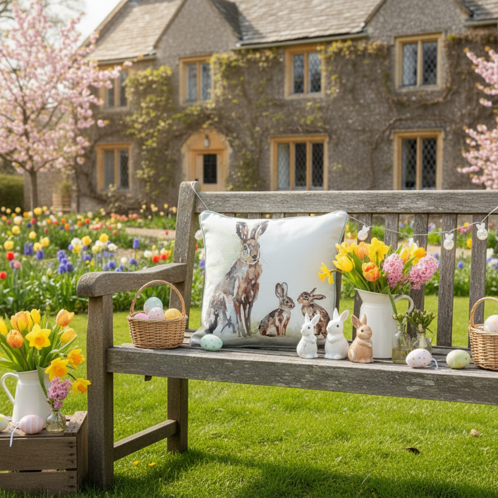 Kissenhülle „Häsin mit Häschen“ im Landhausstil