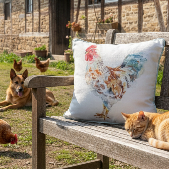 Kissenhülle „Hahn“ im Landhausstil