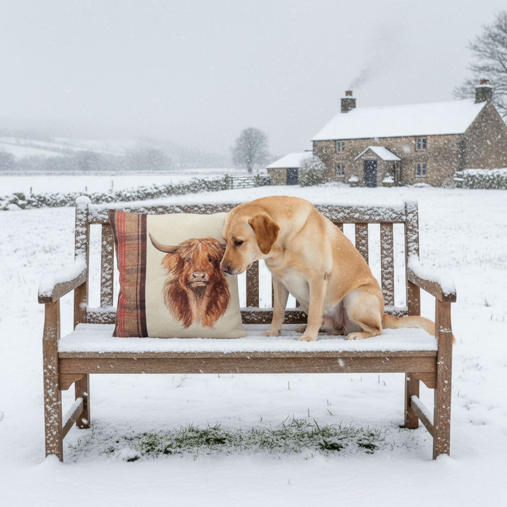 Kissenhülle "Schottisches Hochlandrind" im englischen Landhausstil