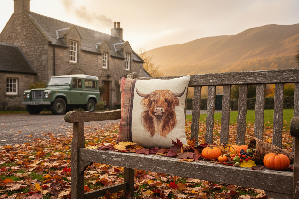 Kissenhülle "Schottisches Hochlandrind" im englischen Landhausstil