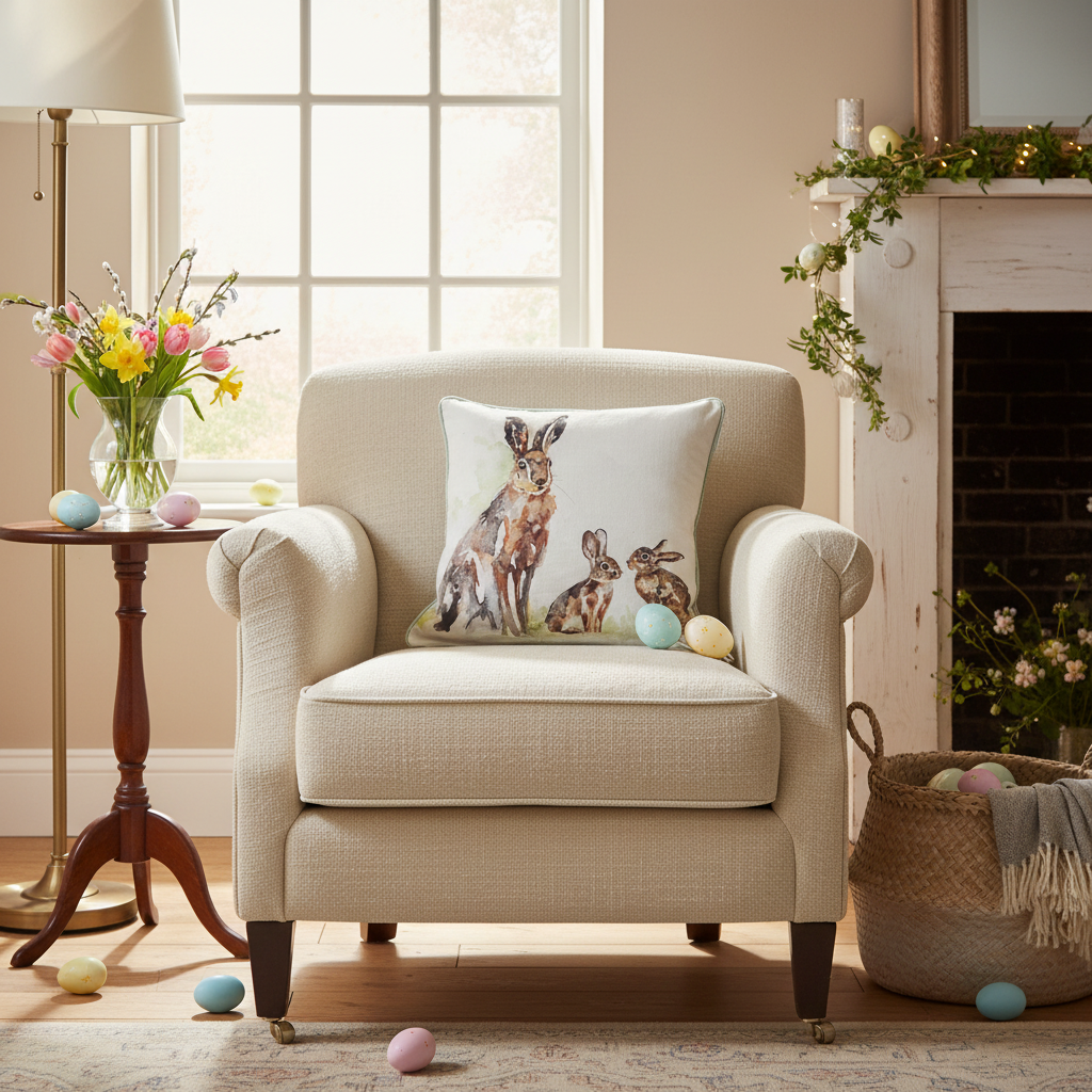 Kissenhülle „Häsin mit Häschen“ im Landhausstil
