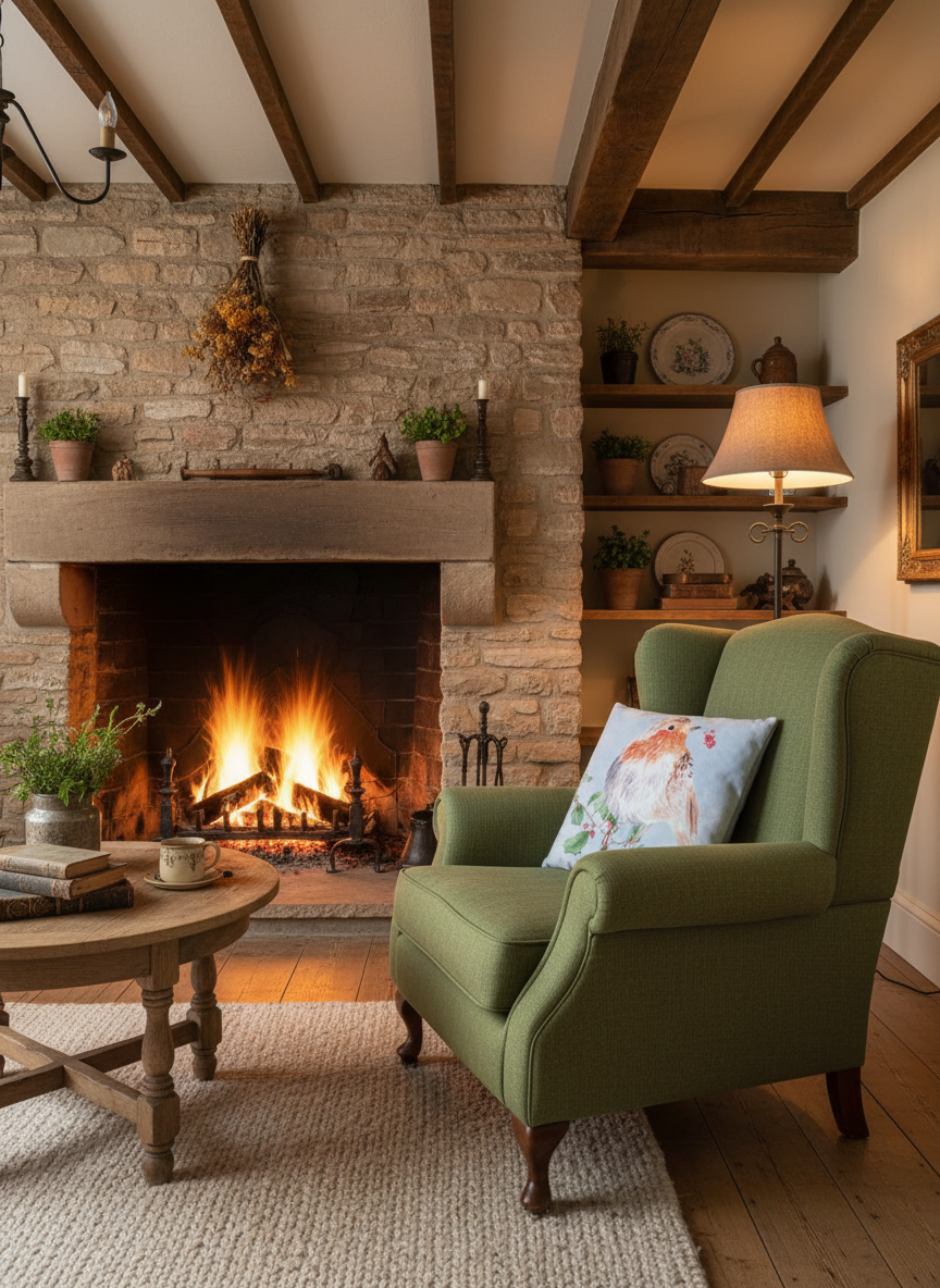 Kissenhülle „Rotkehlchen“ im englischen Landhausstil