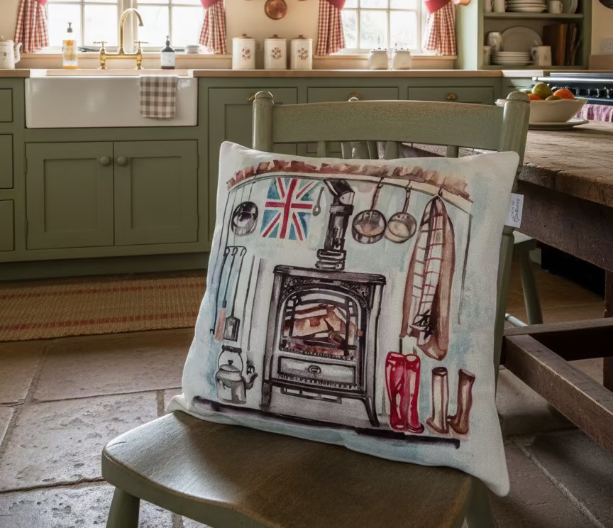 Kissenhülle „Kamin“ im englischen Landhausstil