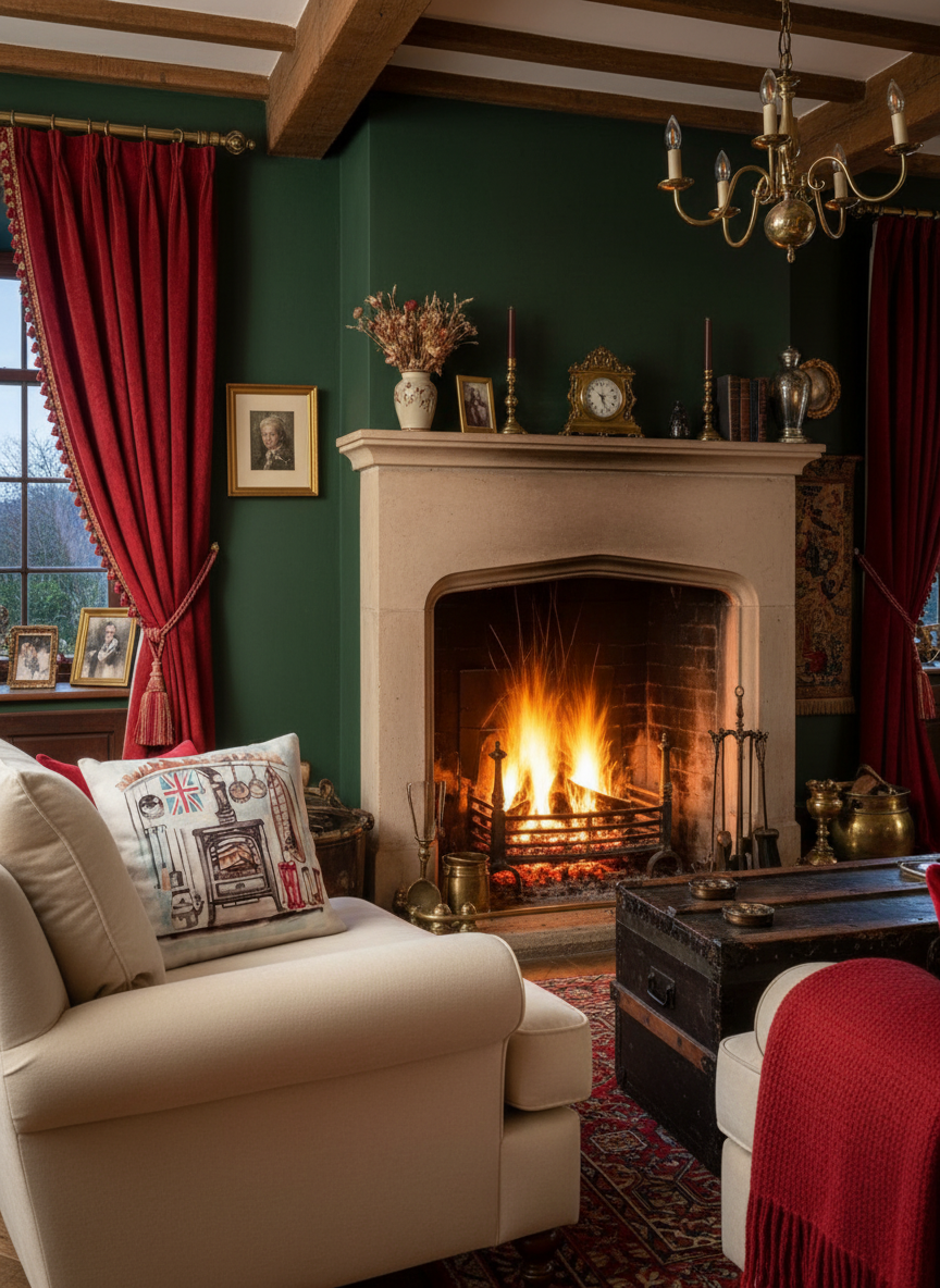 Kissenhülle „Kamin“ im englischen Landhausstil