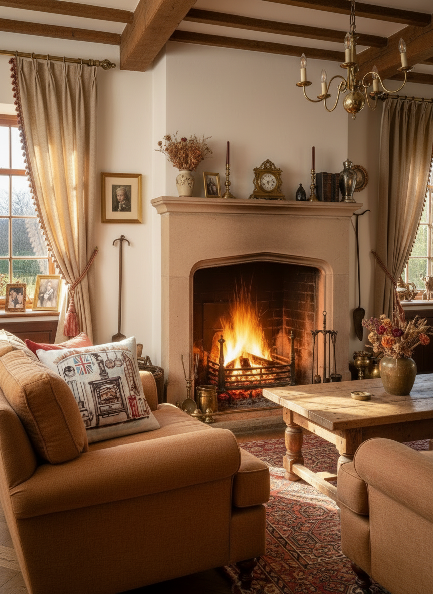 Kissenhülle „Kamin“ im englischen Landhausstil